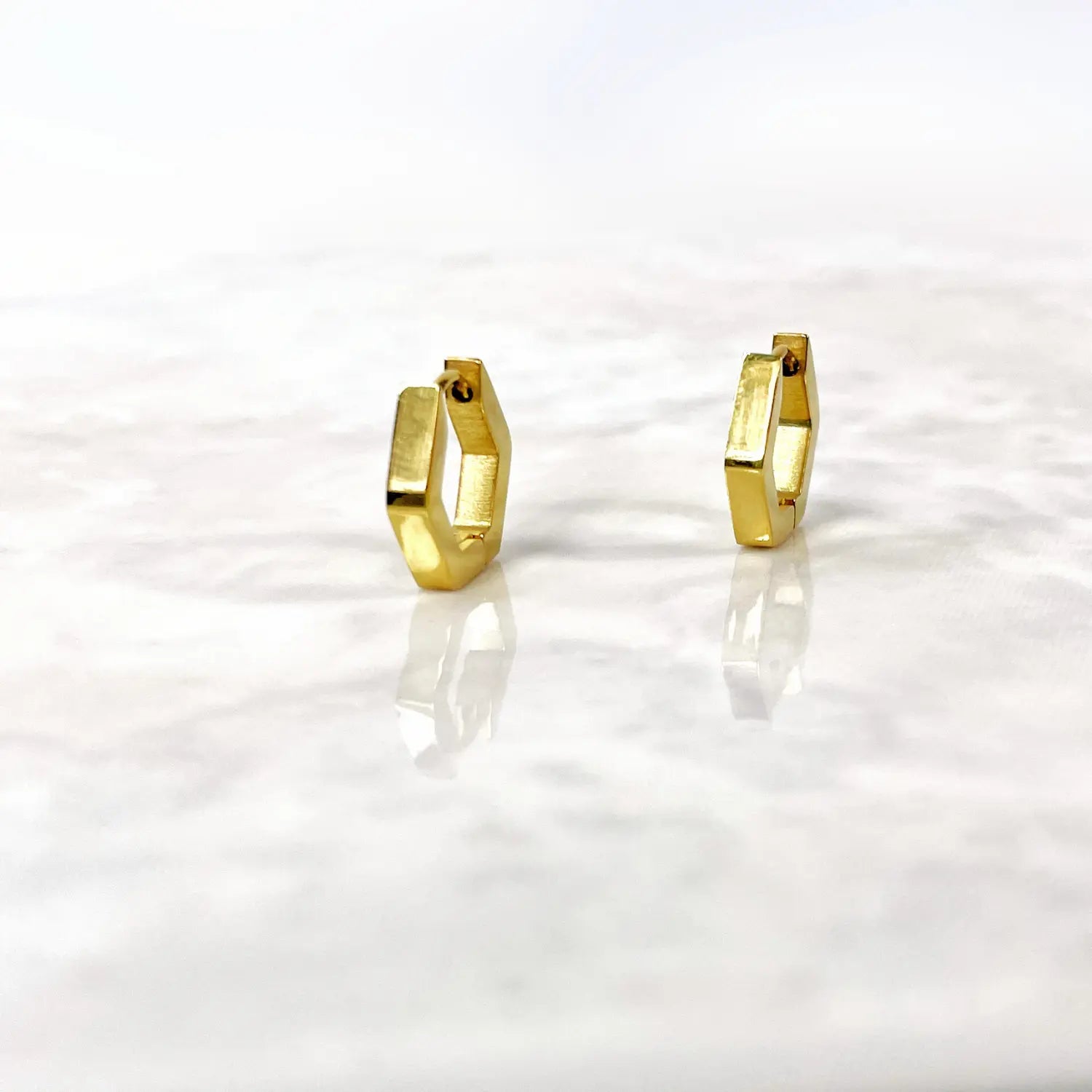 Huggie Hoop- 18K Gold Plated Hexagon Stainless Steel Creek + Elm