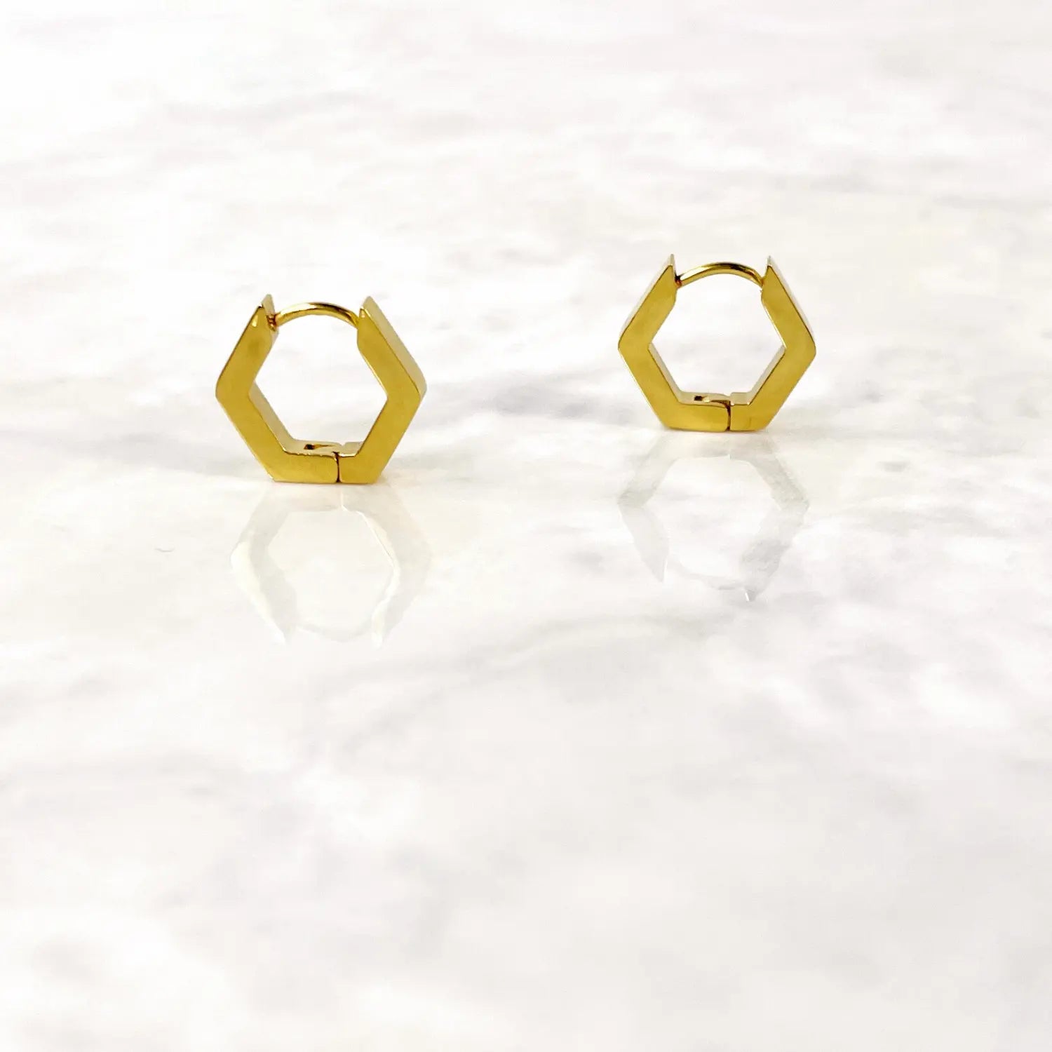 Huggie Hoop- 18K Gold Plated Hexagon Stainless Steel Creek + Elm