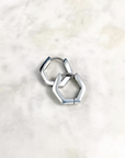 Huggie Hoop- Silver Hexagon Stainless Steel