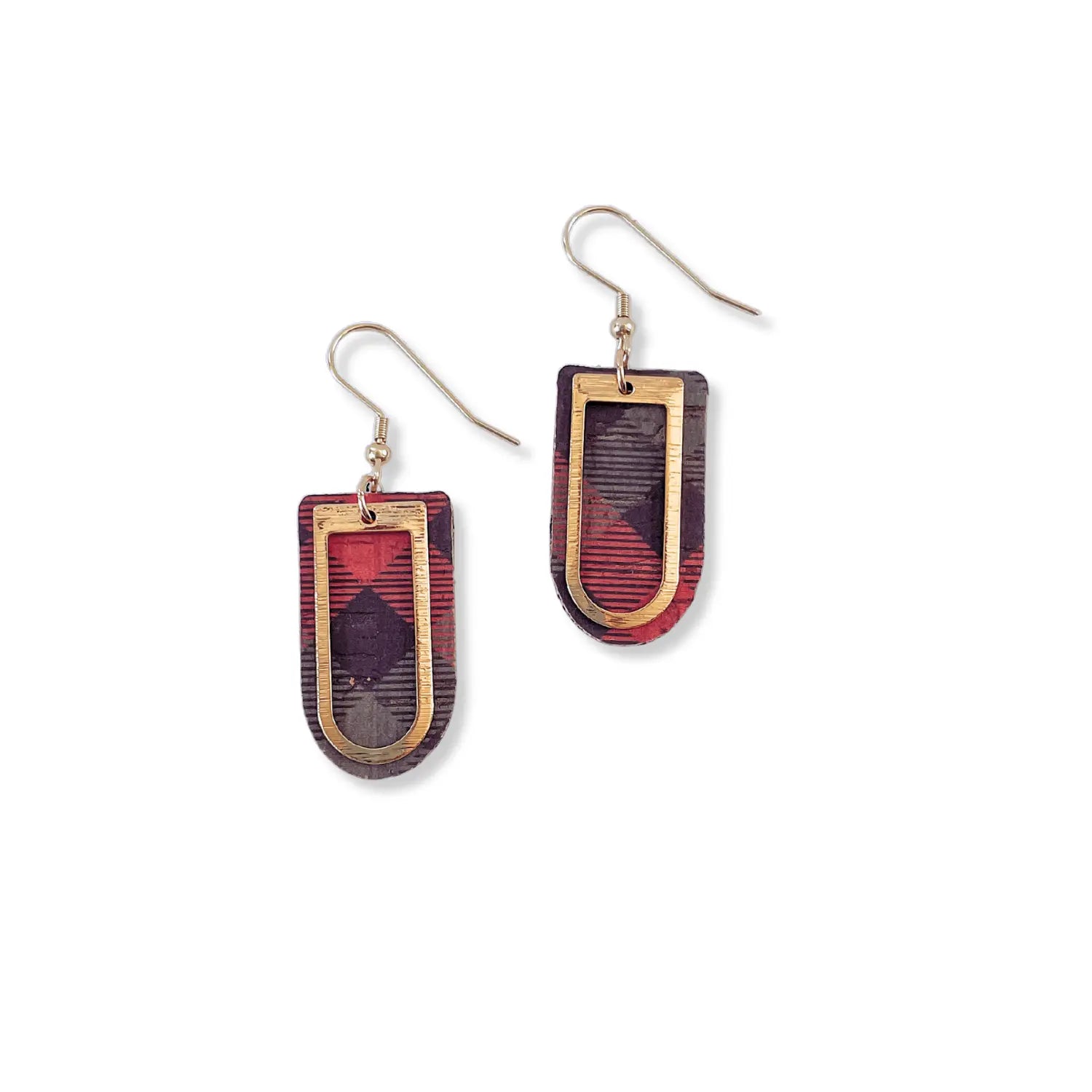 Lena Buffalo Plaid and Arch Accent Cork Earrings