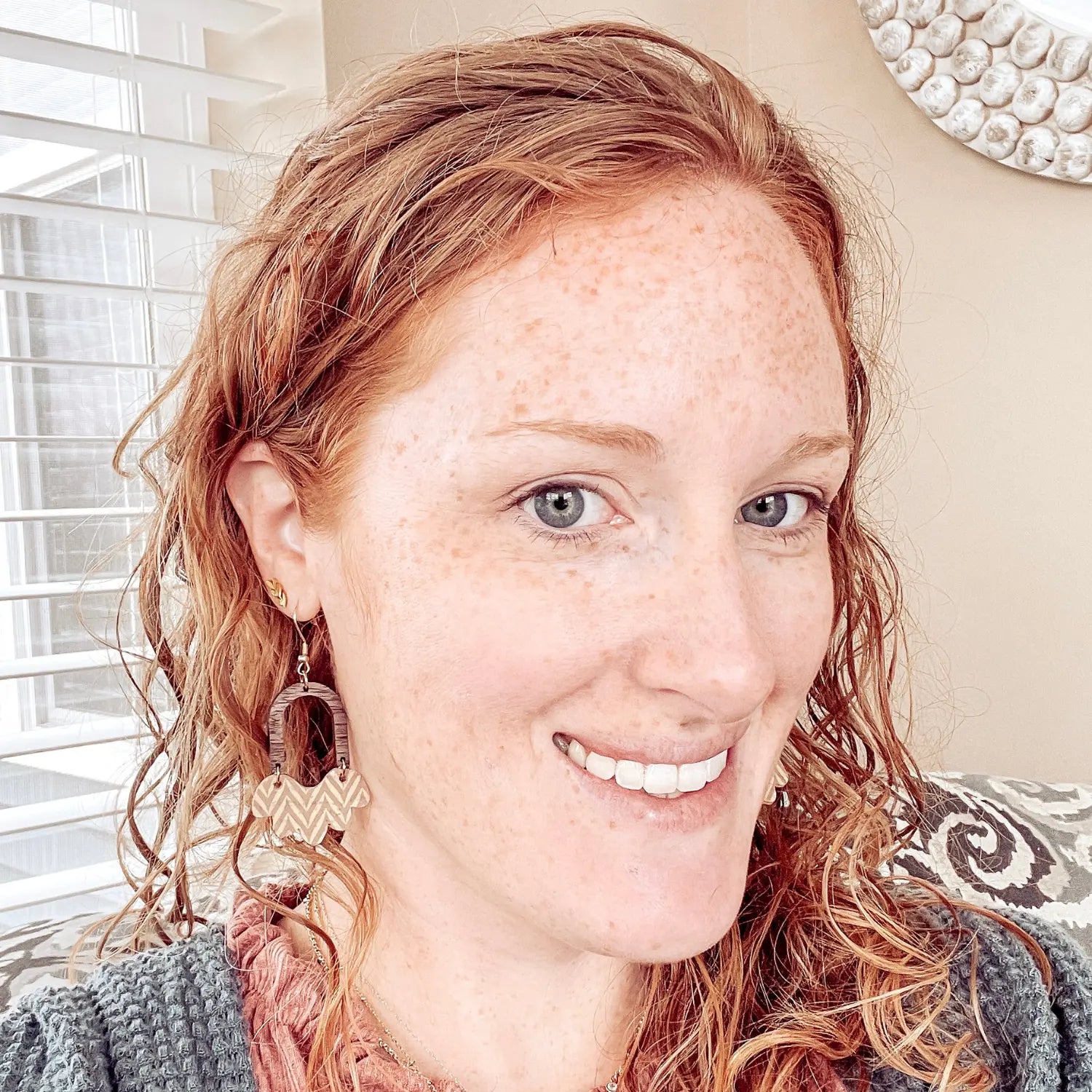 Paige Scalloped Cork and Walnut Wood Arch Dangly Earrings-Chevron Creek + Elm