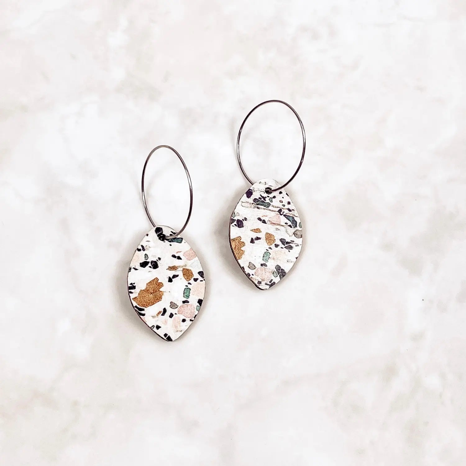 Terrazzo Cork Leaf Shaped Hoop Dangle Earrings Creek + Elm