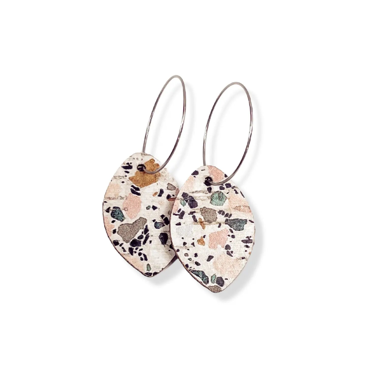 Terrazzo Cork Leaf Shaped Hoop Dangle Earrings Creek + Elm