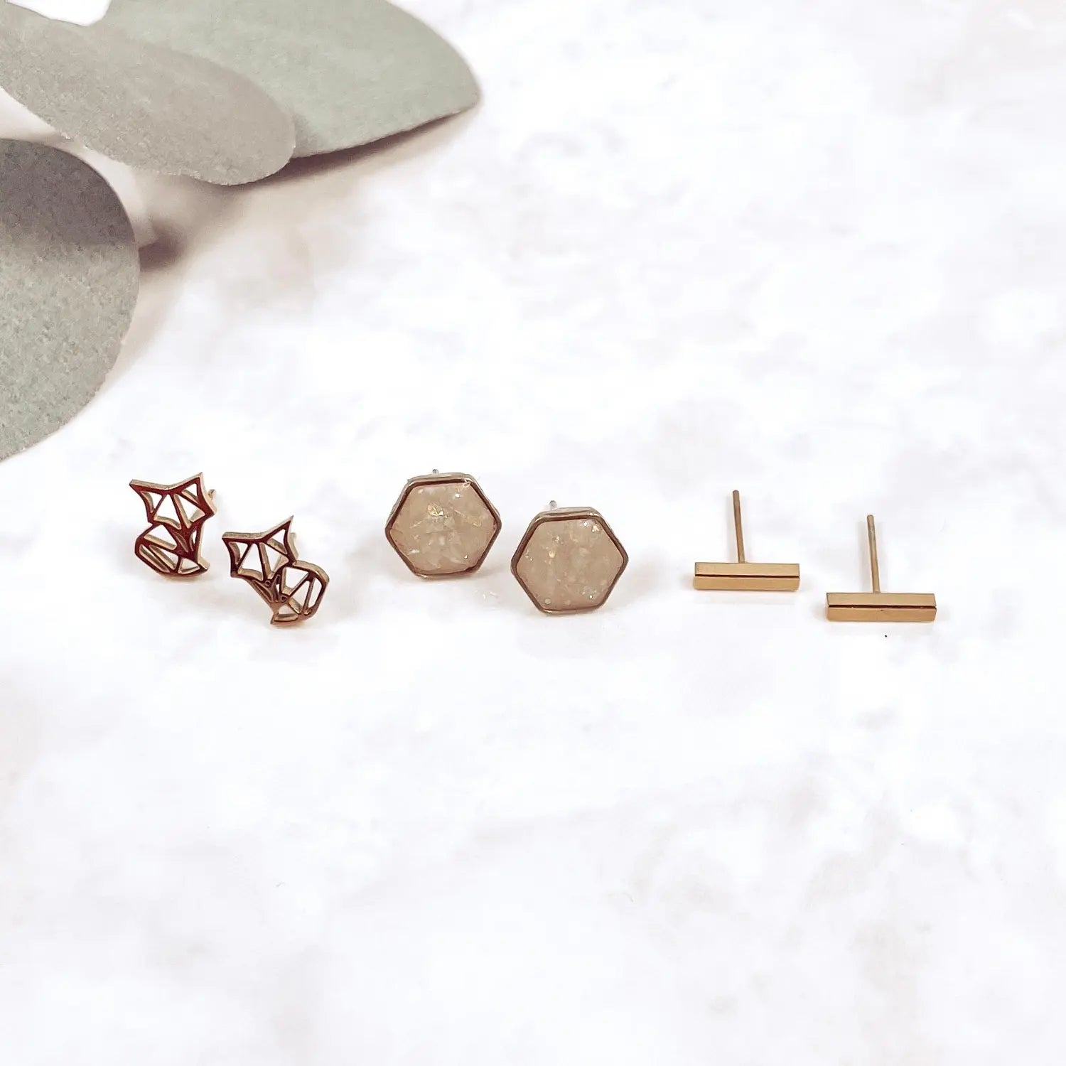 Geometric Fox Stainless Steel Studs- Gold