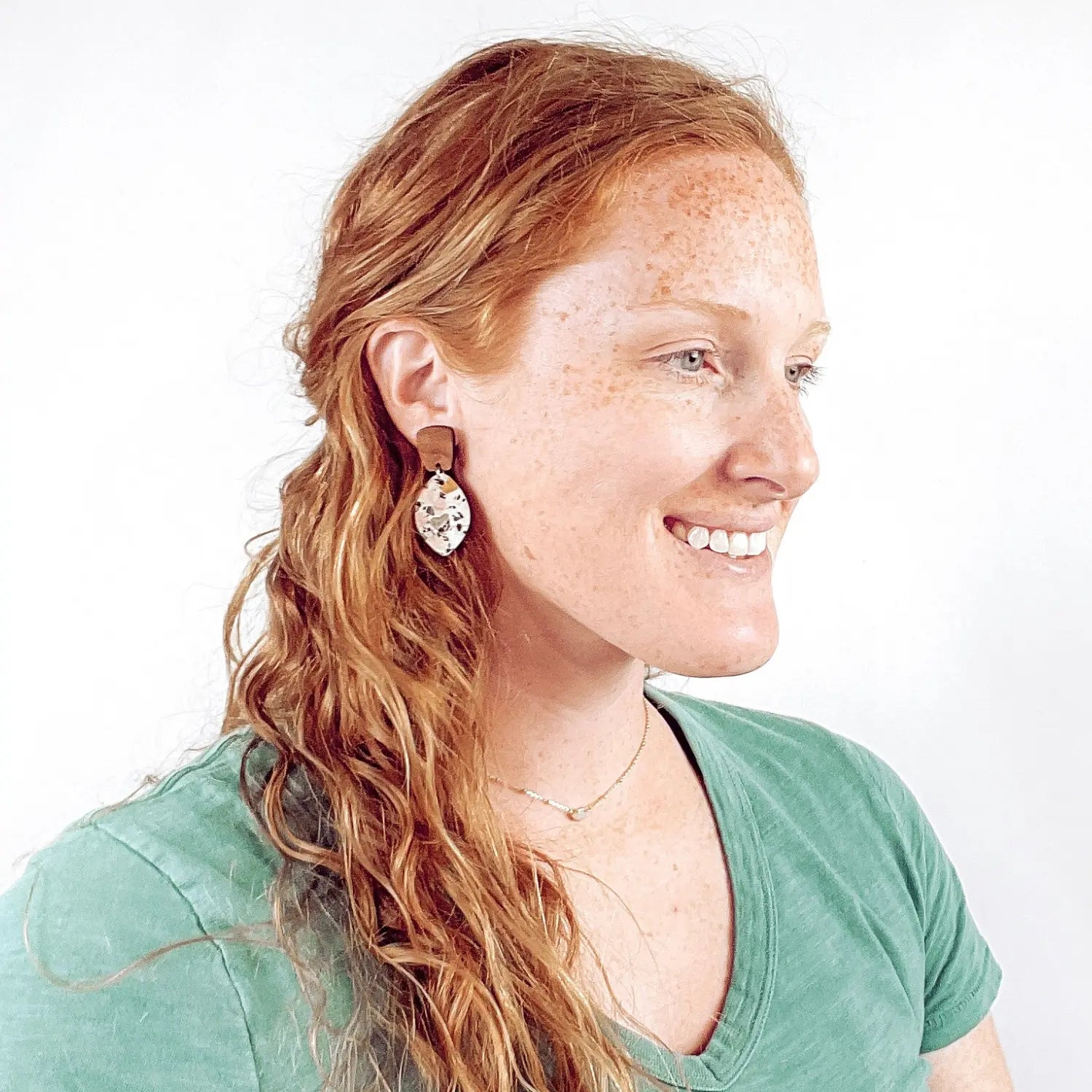 Terrazzo Cork Leaf Shaped Walnut Wood Stud Dangle Earrings Creek + Elm