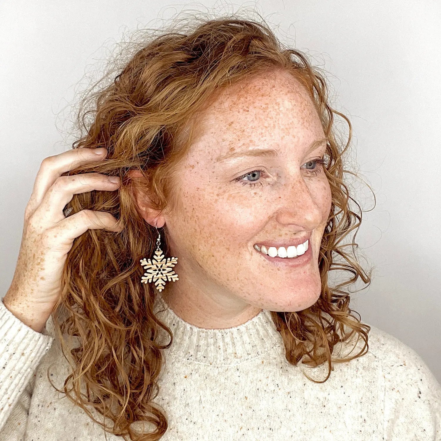 Snowflake Wood Dangle Earrings- White Oak Creek + Elm