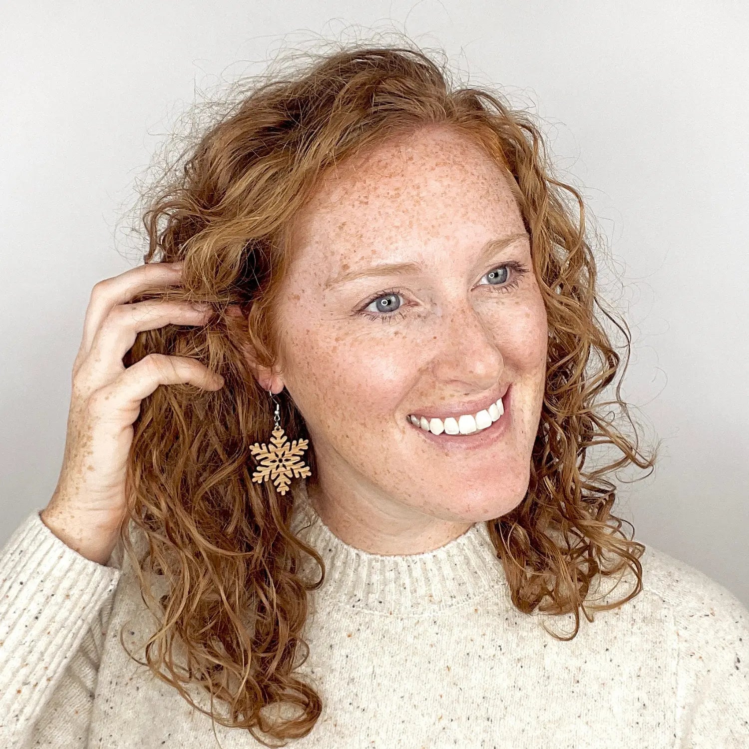 Snowflake Wood Dangle Earrings- White Oak Creek + Elm