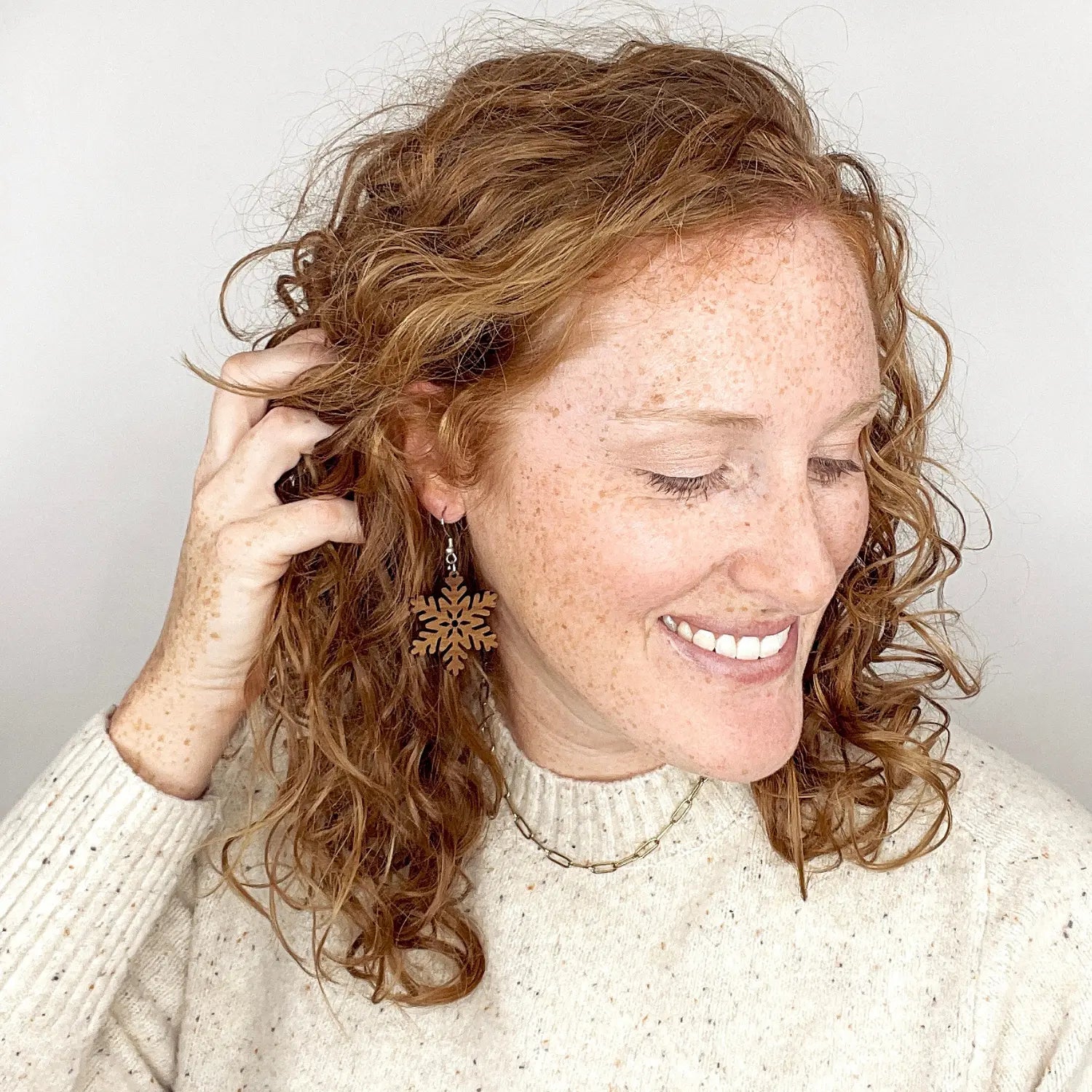 Snowflake Wood Dangle Earrings- Walnut Creek + Elm