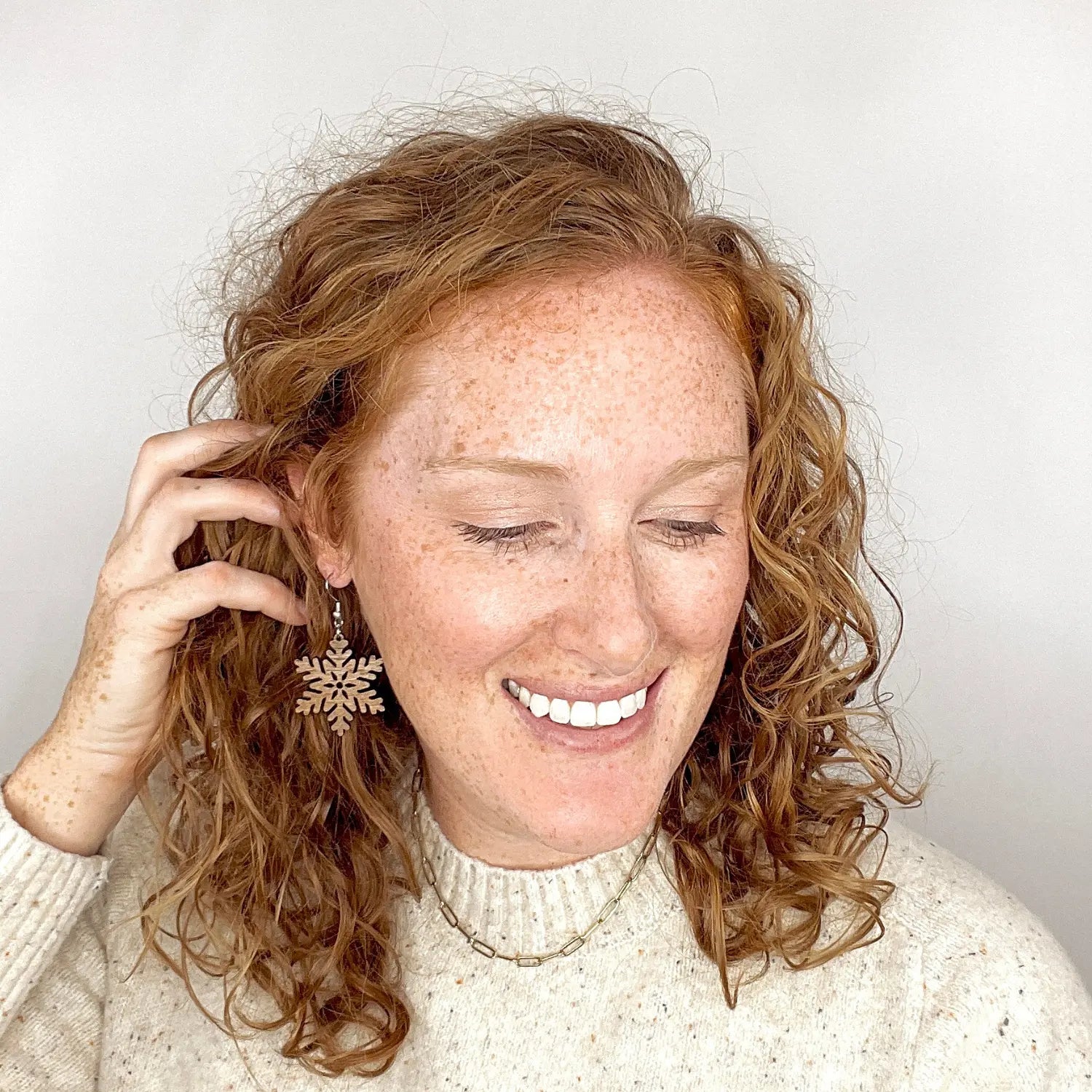 Snowflake Wood Dangle Earrings- Walnut Creek + Elm