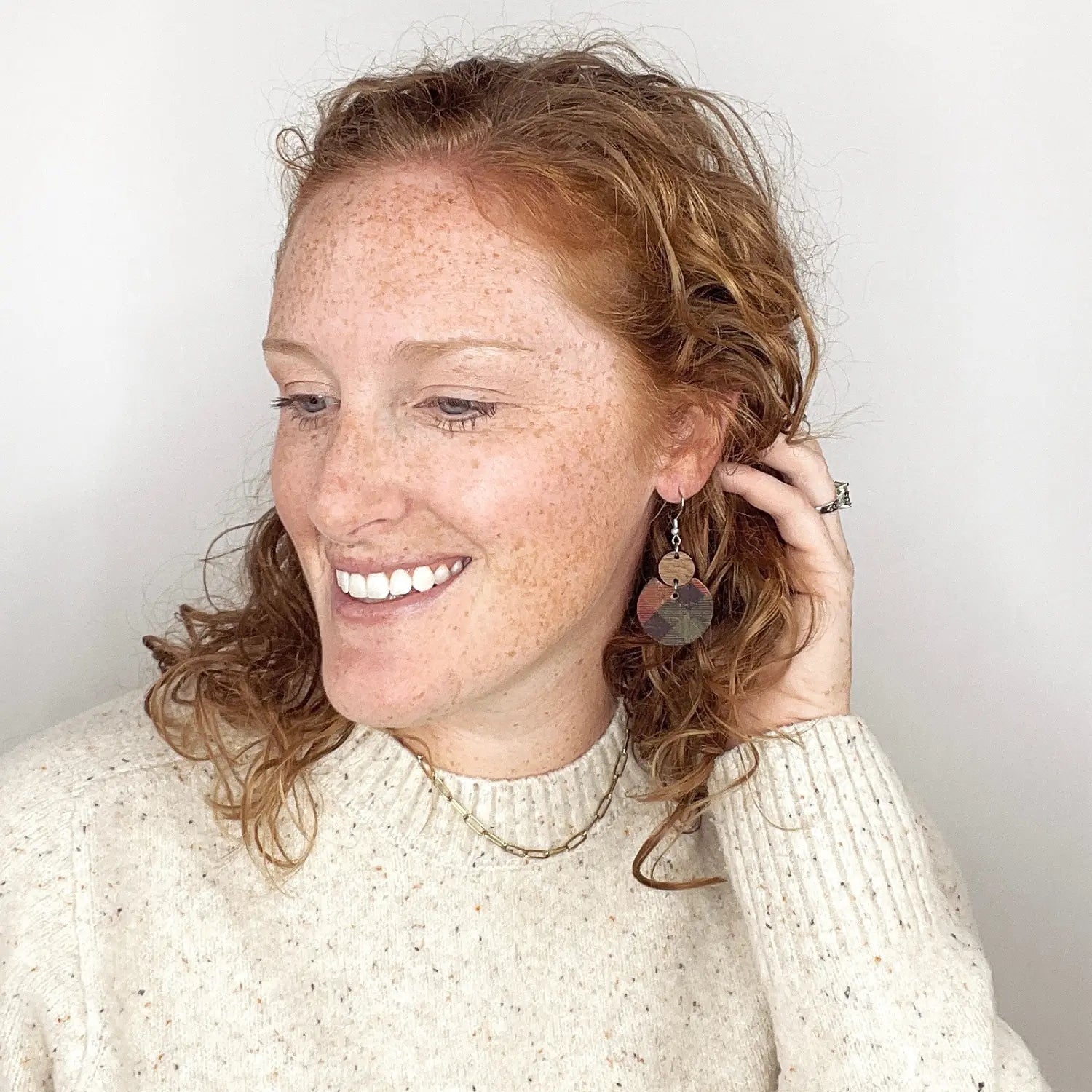 Cora Plaid Cork Earrings with Walnut Wood Accent Creek + Elm
