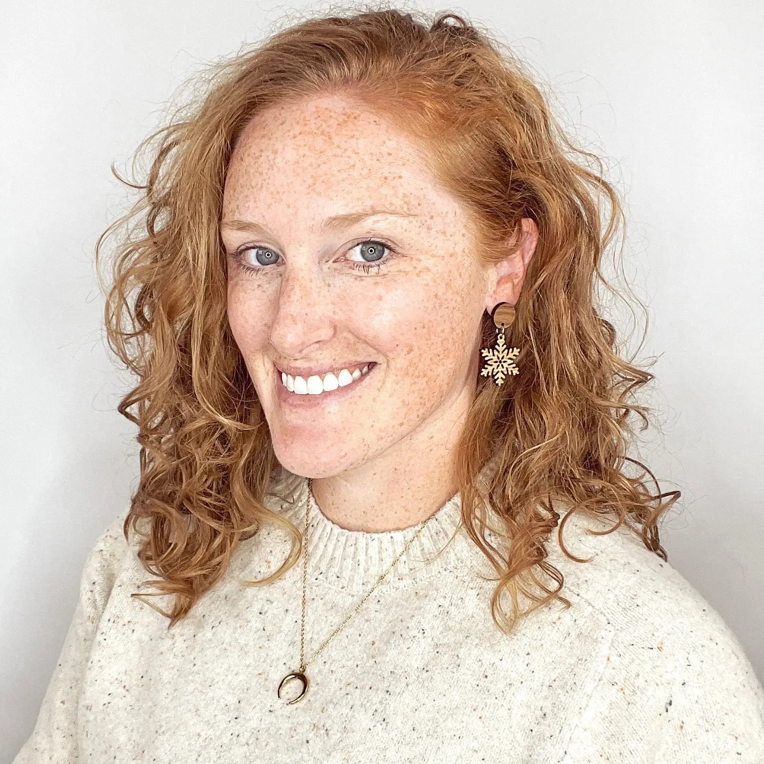 Snowflake and Walnut Wood Circle Earrings- White Oak Creek + Elm