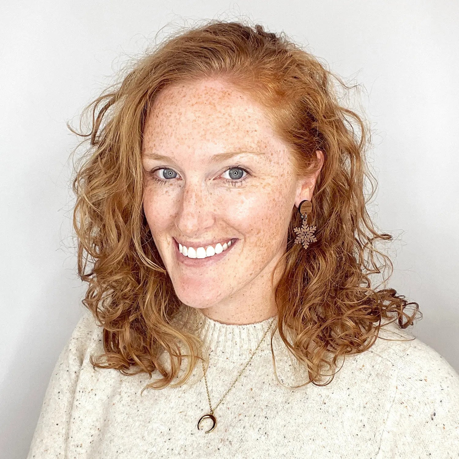 Snowflake and Walnut Wood Circle Earrings- Walnut Creek + Elm