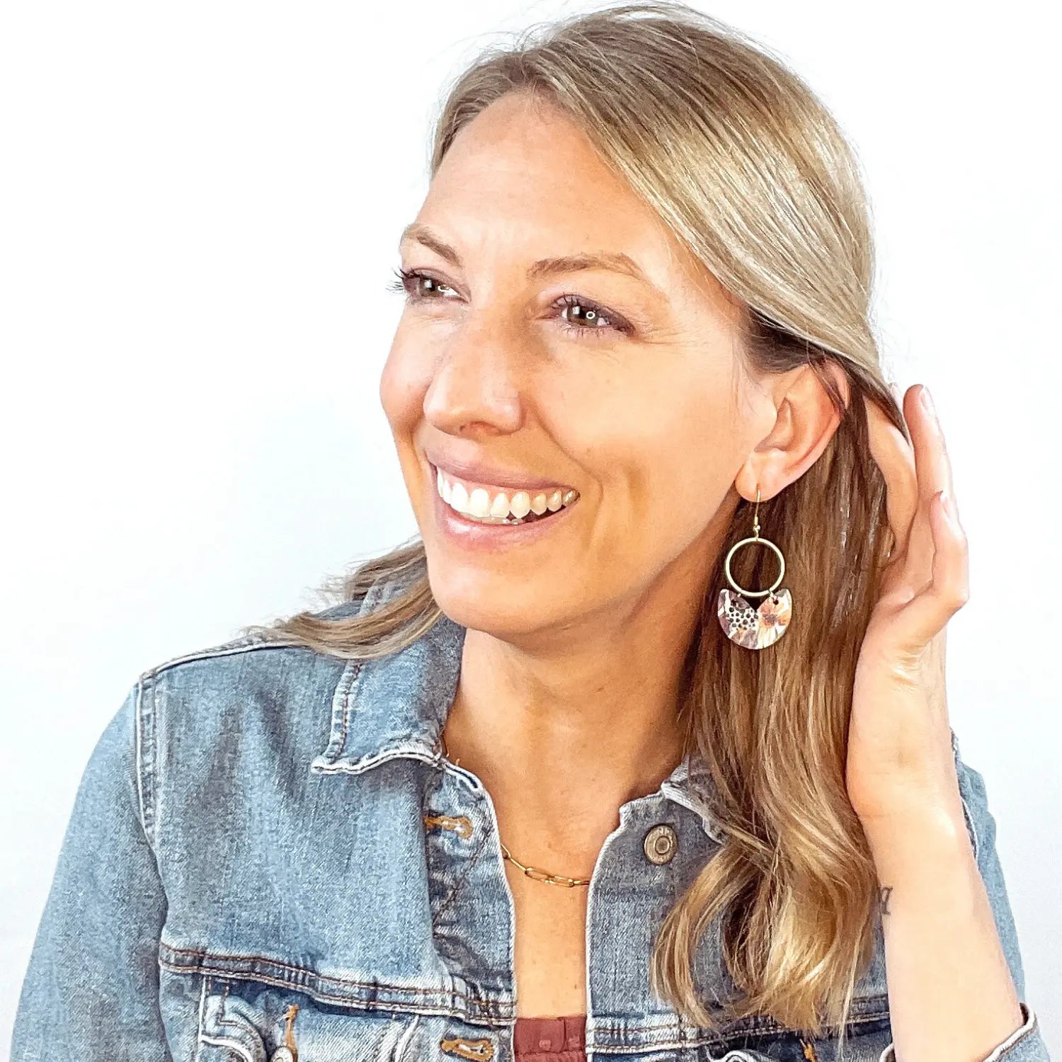 Amelia Cork and Gold Accent Dangly Earrings Creek + Elm