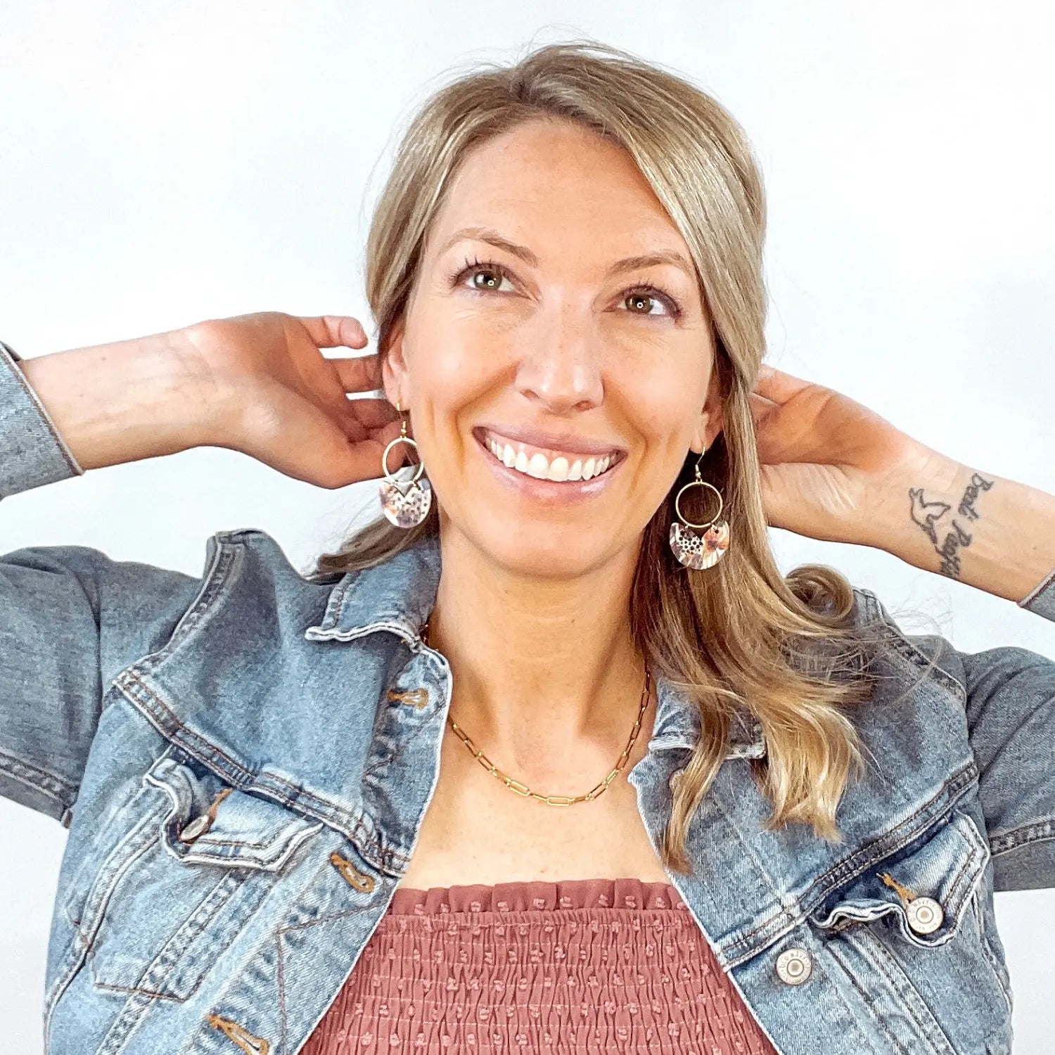 Amelia Cork and Gold Accent Dangly Earrings Creek + Elm