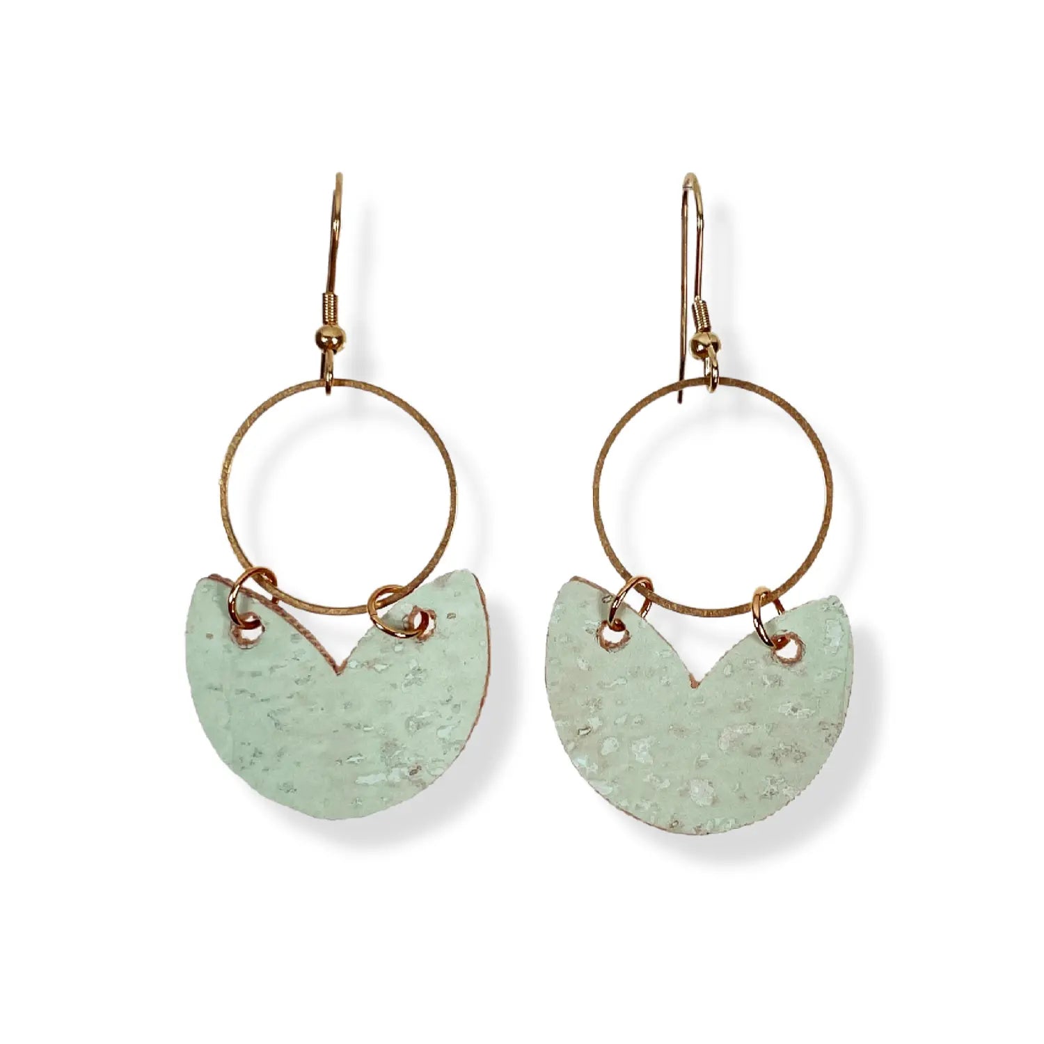 Amelia Cork and Gold Accent Dangly Earrings-Teal