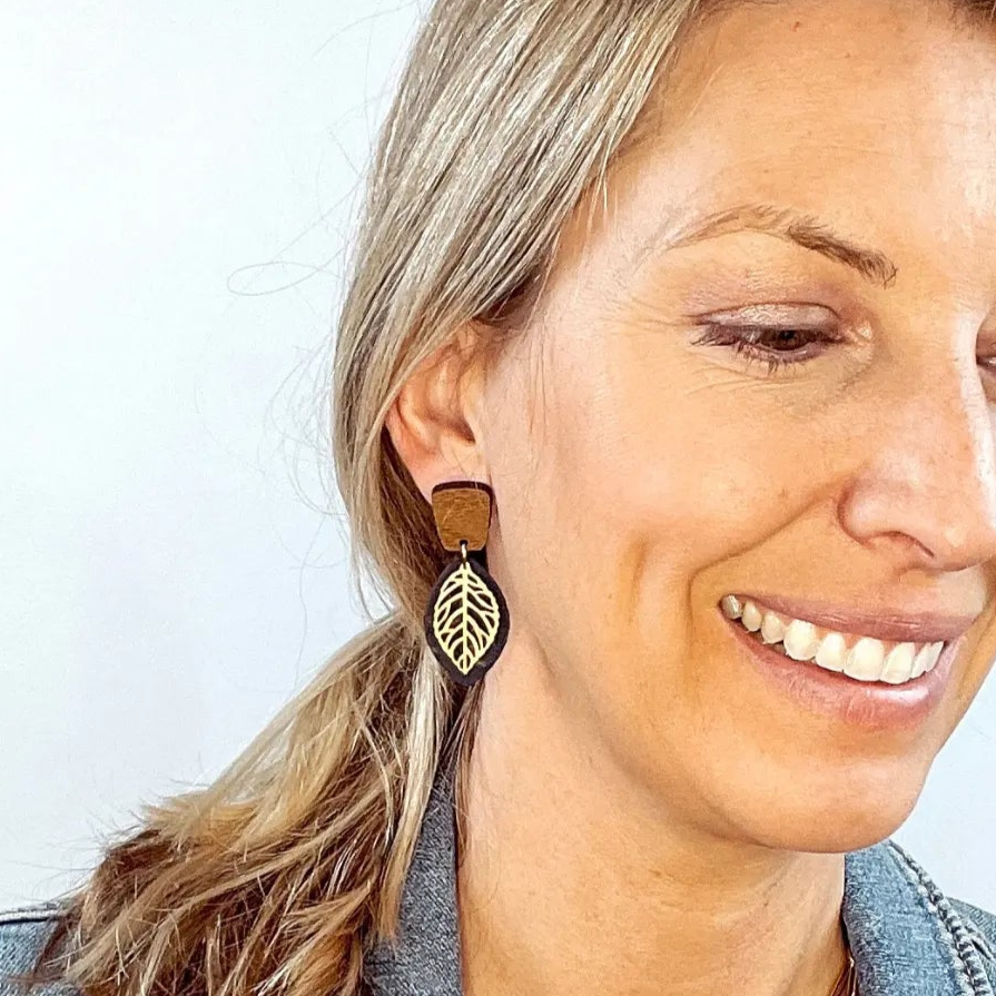 Aspen Walnut Wood and Cork Earrings Creek + Elm