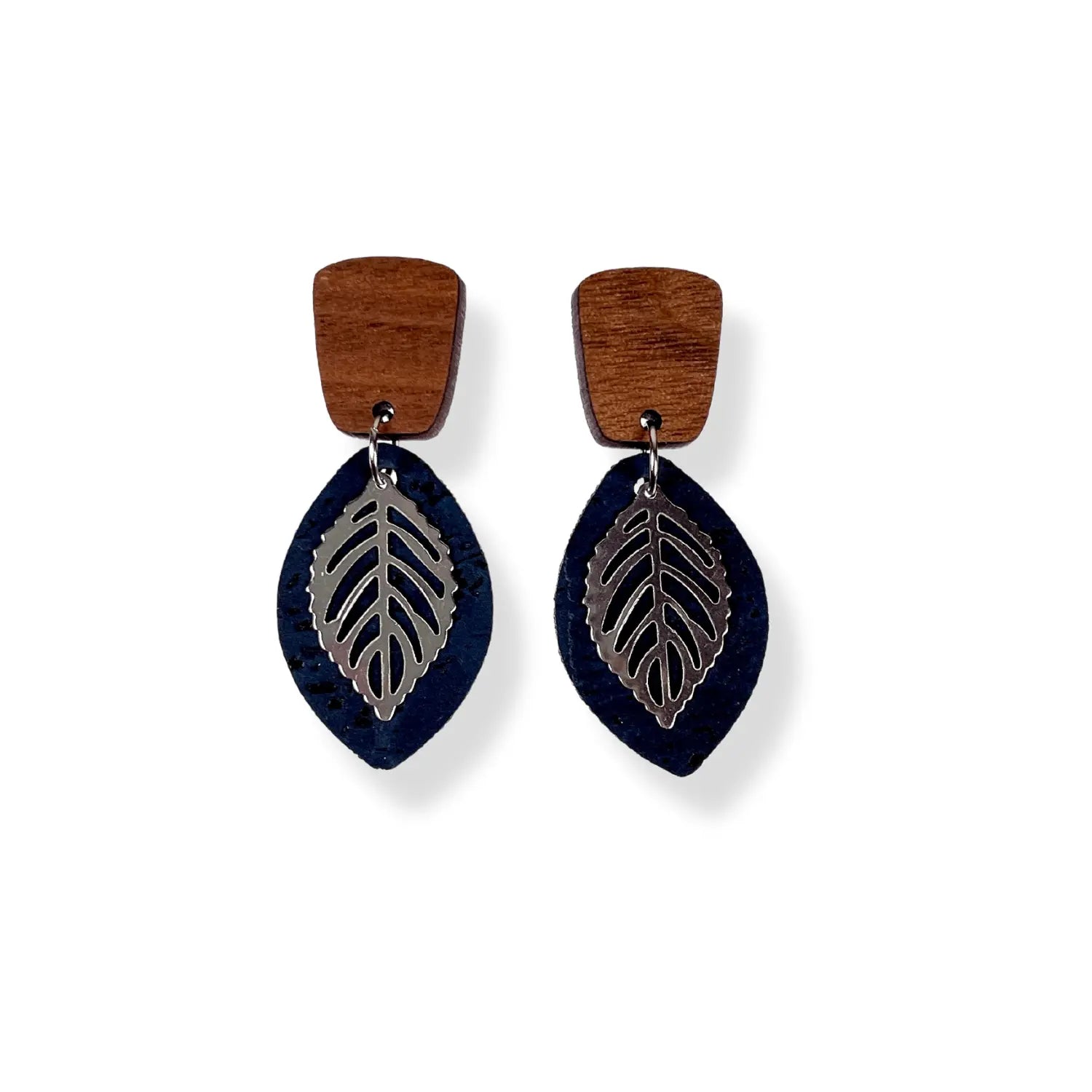 Aspen Walnut Wood and Cork Earrings- Eggplant