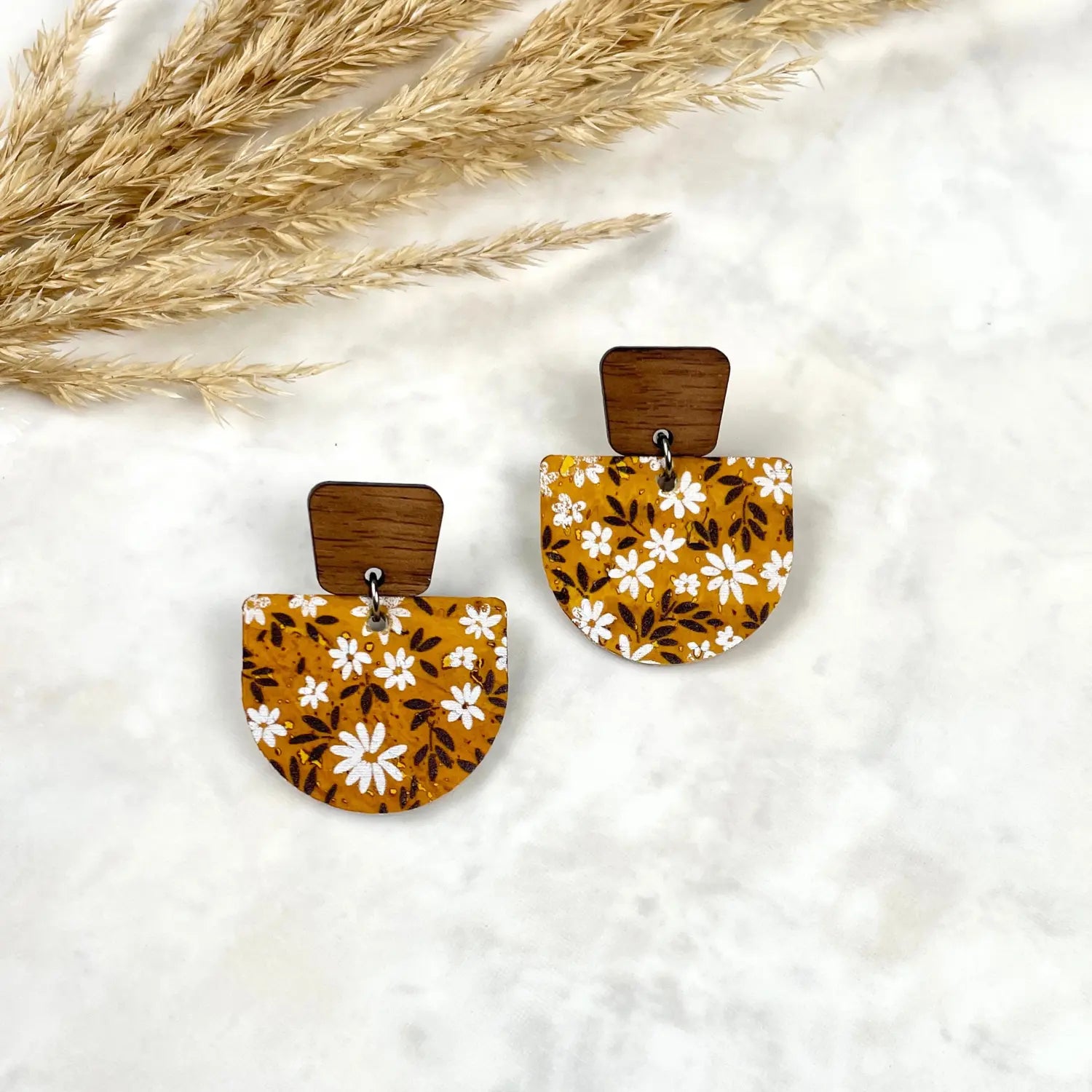 Charlie Walnut Wood and Cork Earrings Creek + Elm