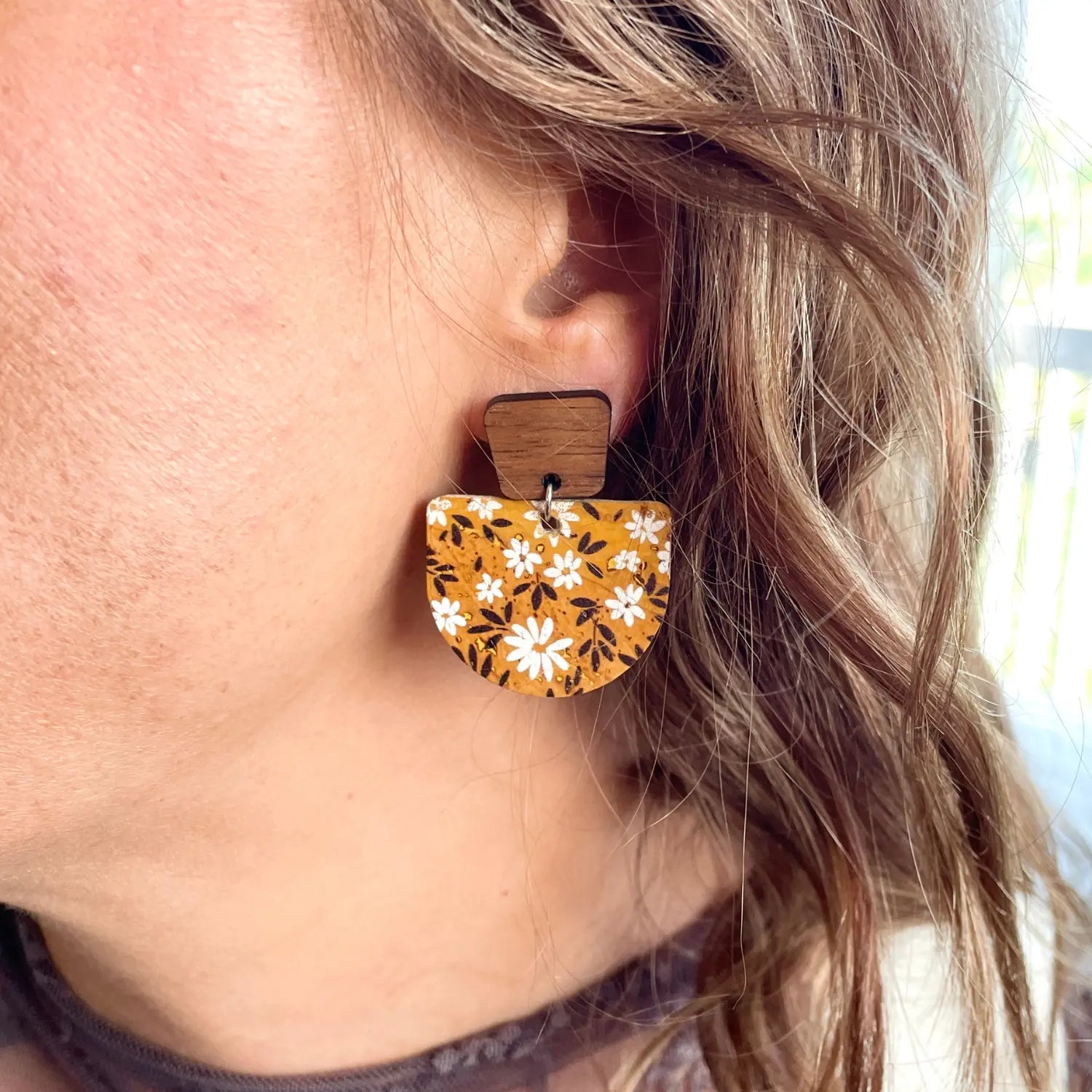 Charlie Walnut Wood and Cork Earrings Creek + Elm