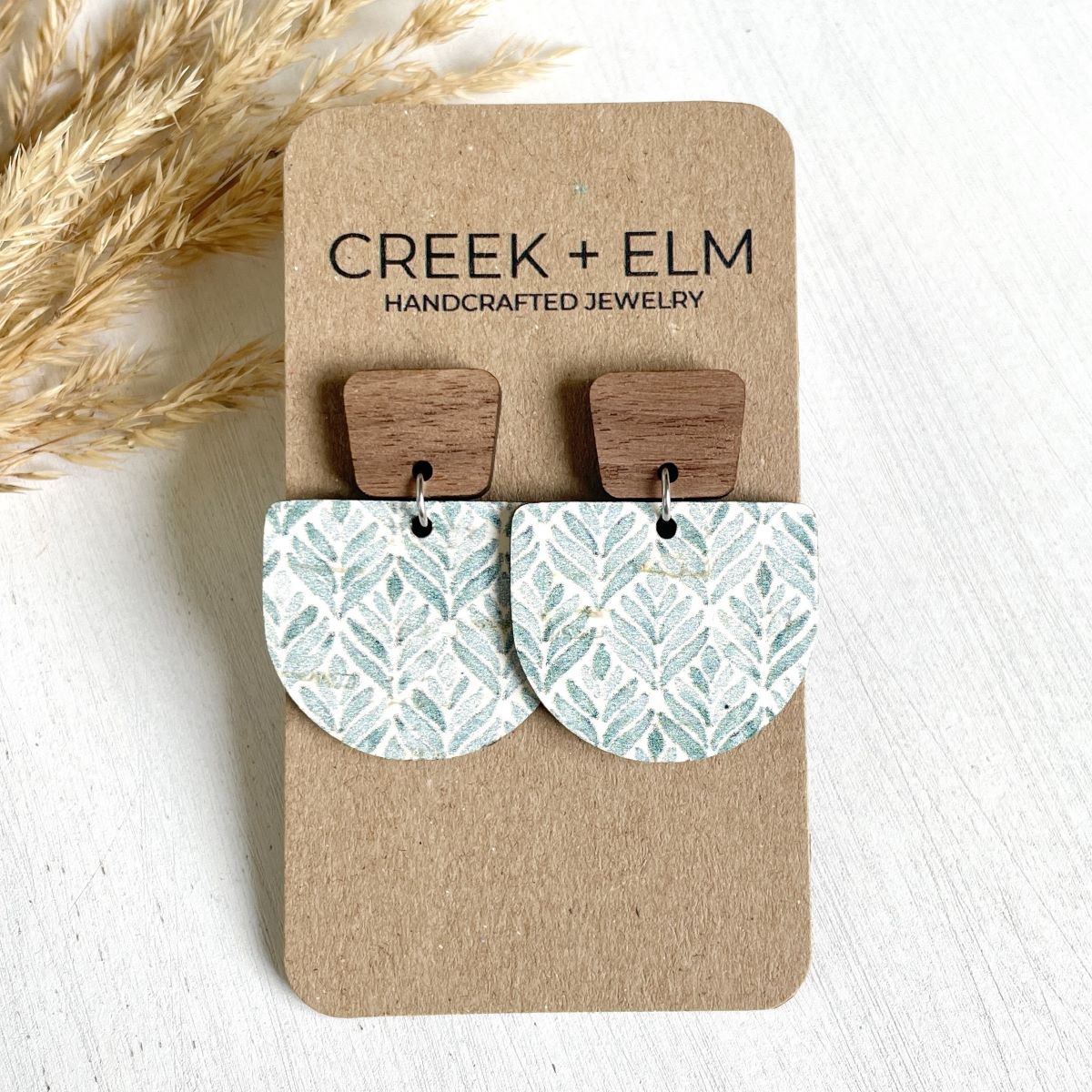 Charlie Walnut Wood + Cork Earrings-Teal Modern