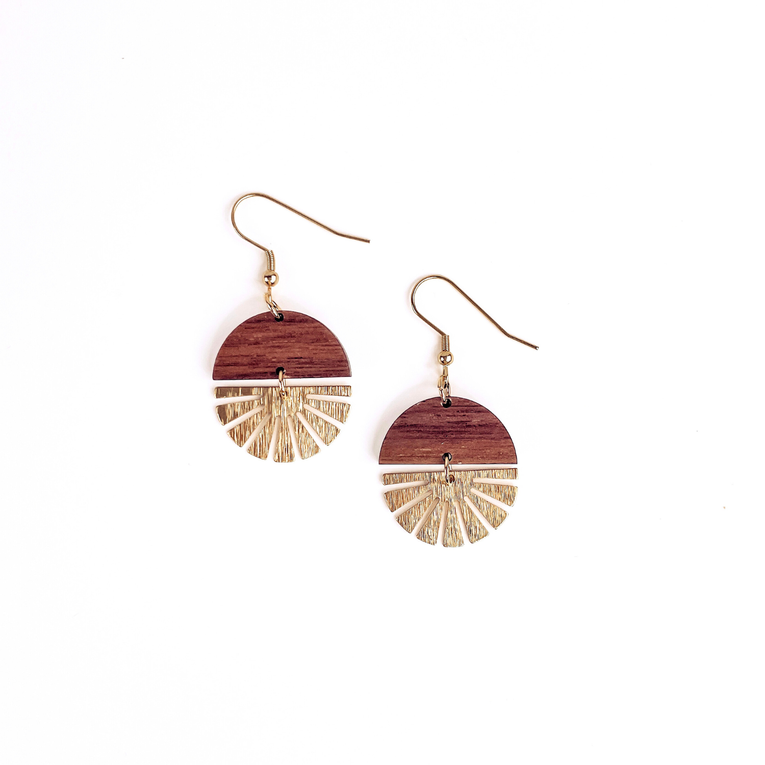 Claire Walnut Wood and Gold Accent Dangly Earrings