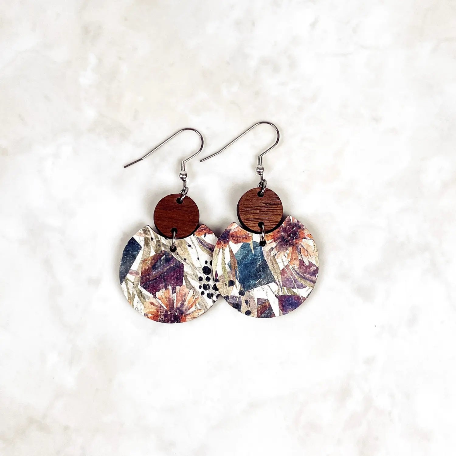 Cora Walnut Wood and Cork Earrings Creek + Elm