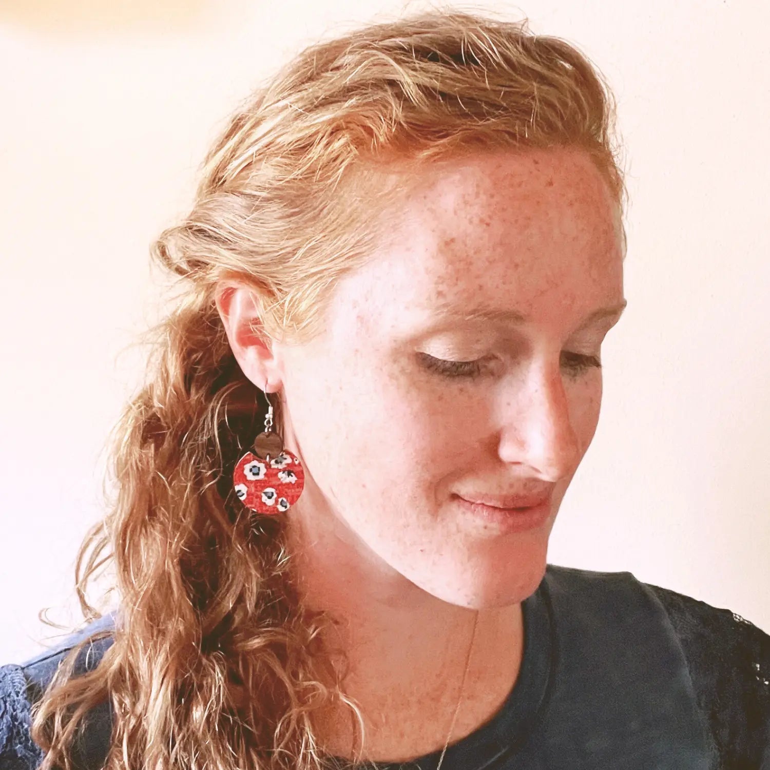 Cora Patriotic Collection Walnut Wood and Cork Earrings- Red and Blue Stars Creek + Elm