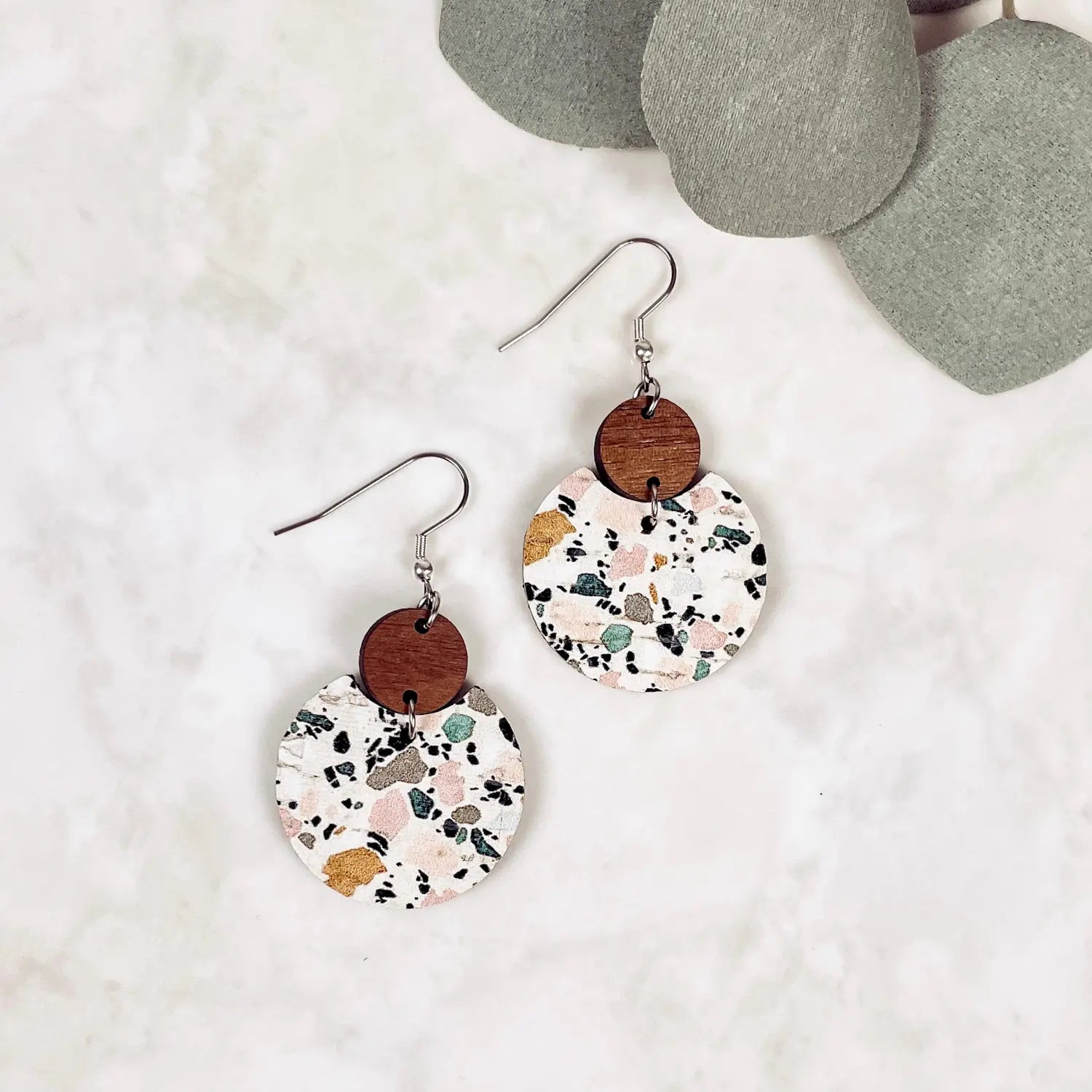 Cora Walnut Wood and Cork Earrings Creek + Elm