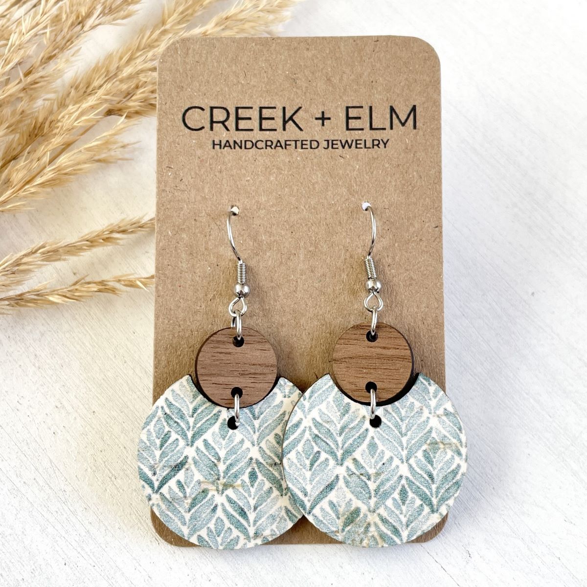 Cora Walnut Wood + Cork Earrings-Teal Modern