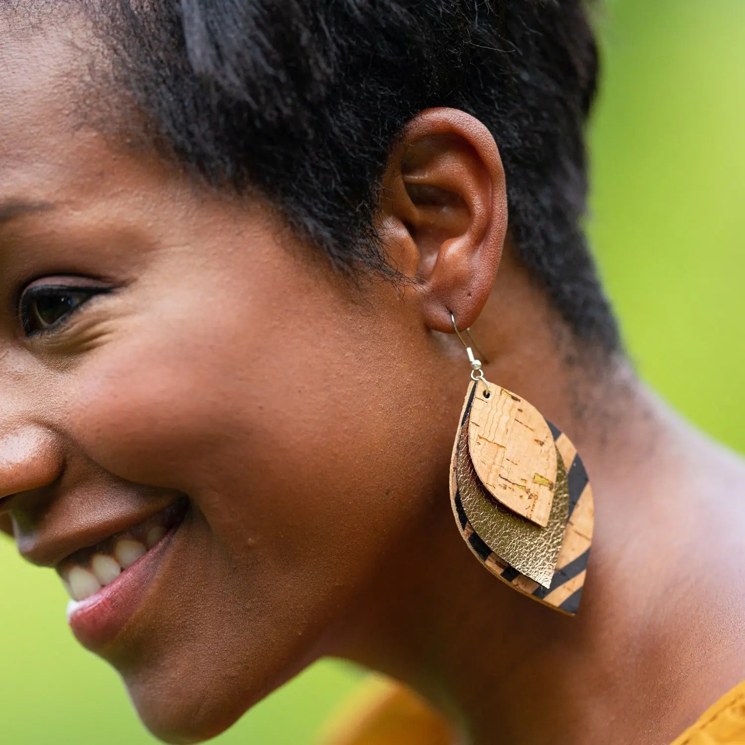 Macy Cork and Faux Leather Dangly Leaf Earrings-Zebra Creek + Elm