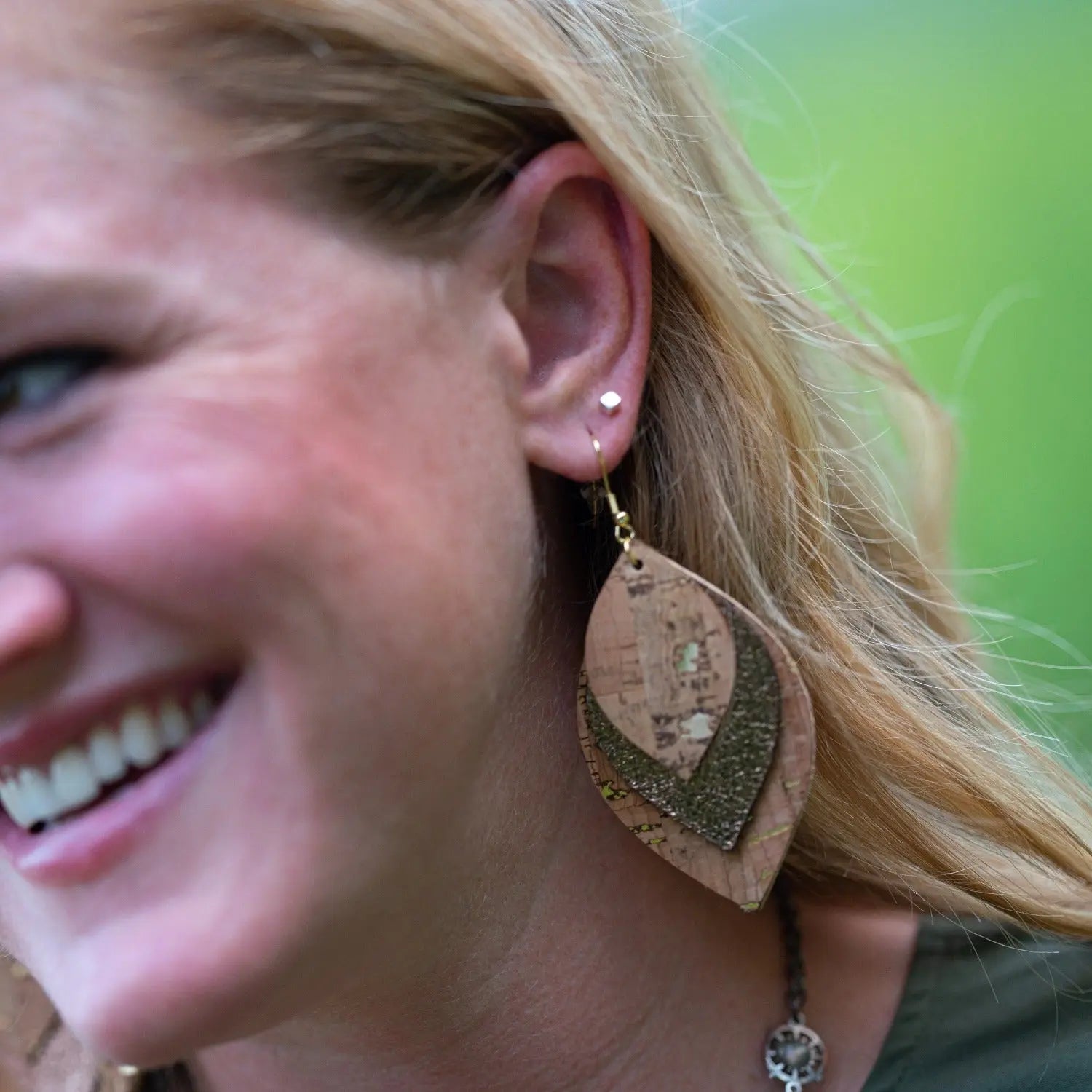 Macy Cork and Faux Leather Dangly Leaf Earrings-Zebra Creek + Elm