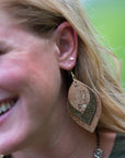 Macy Cork and Faux Leather Dangly Leaf Earrings-Natural Gold Fleck