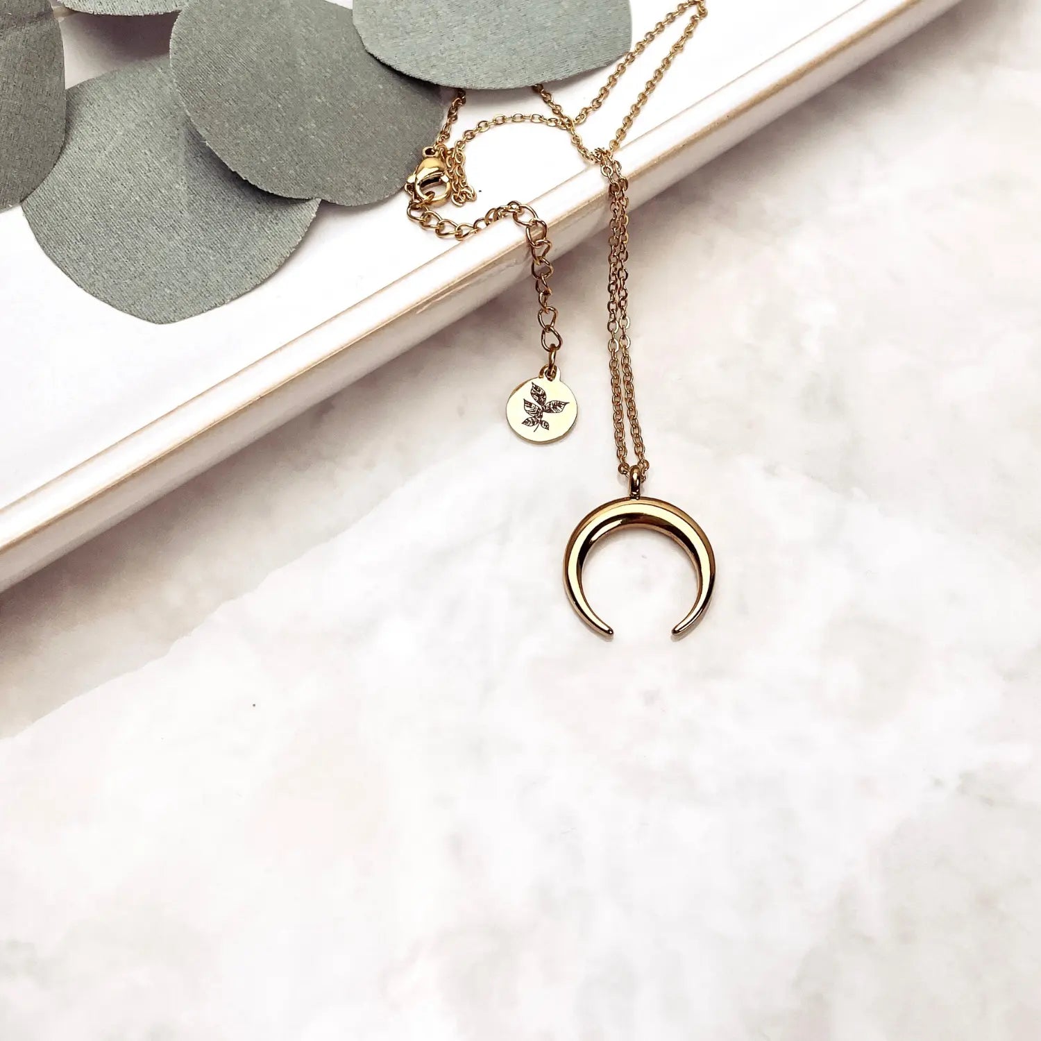 Crescent Moon Necklace- 18K Gold Creek + Elm