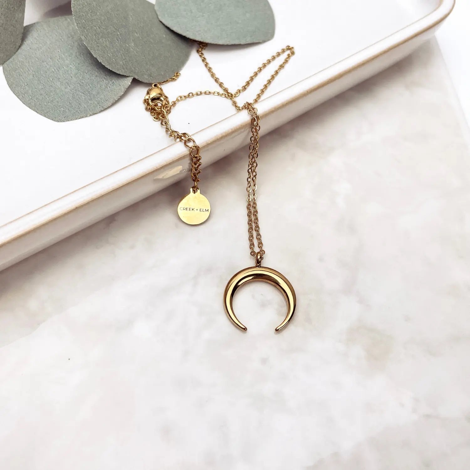Crescent Moon Necklace- 18K Gold Creek + Elm