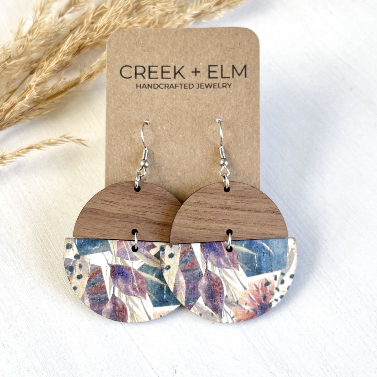 Everly Cork + Wood Earrings- Autumn Floral