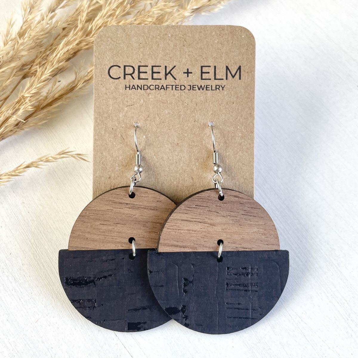 Everly Cork + Wood Earrings- Black