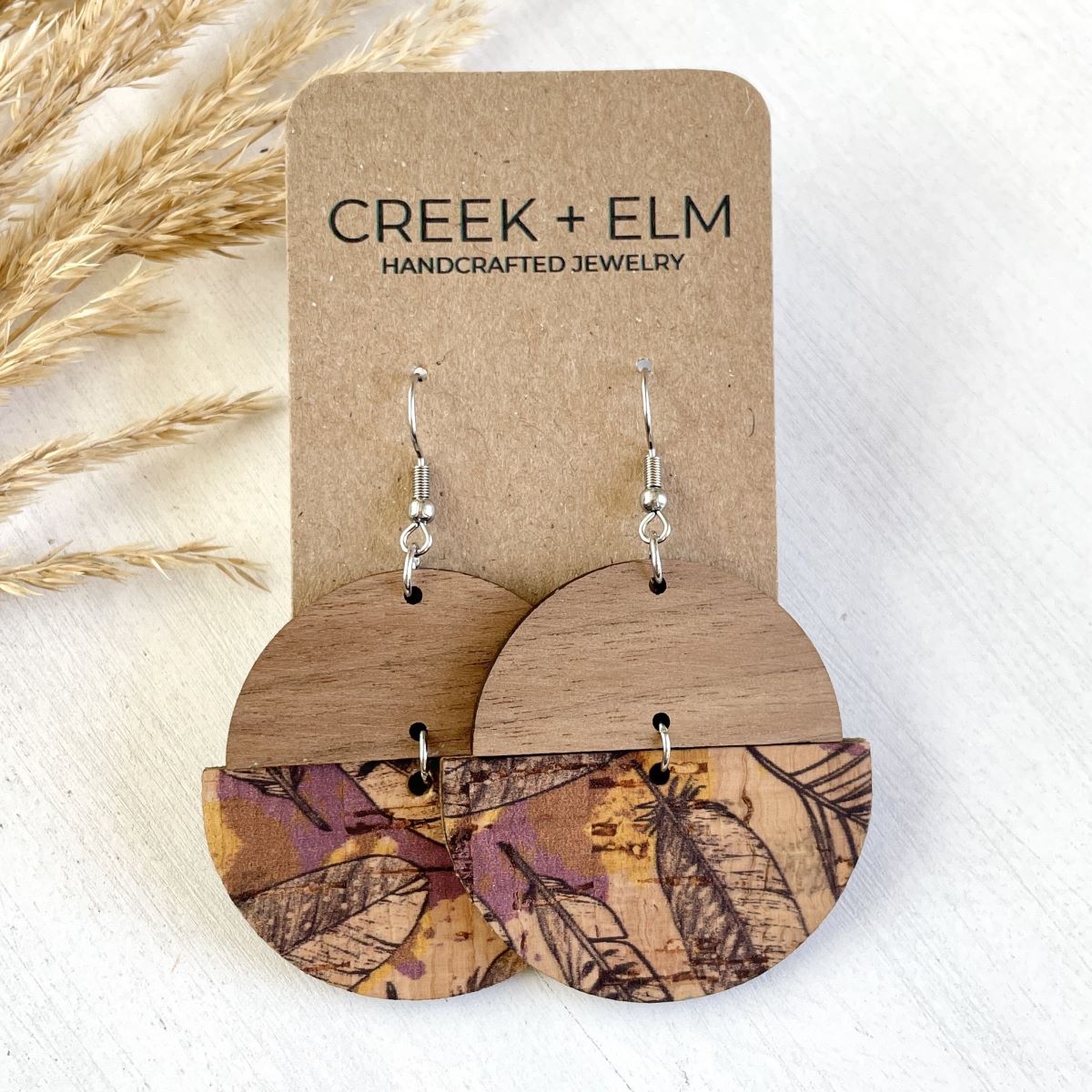 Everly Cork + Wood Earrings- Feathers