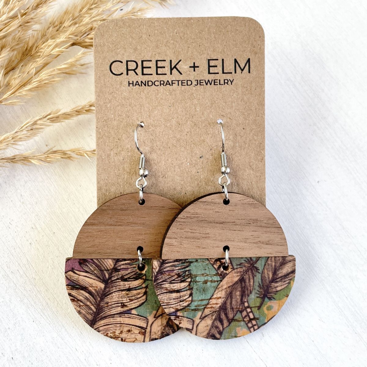 Everly Cork + Wood Earrings- Feathers