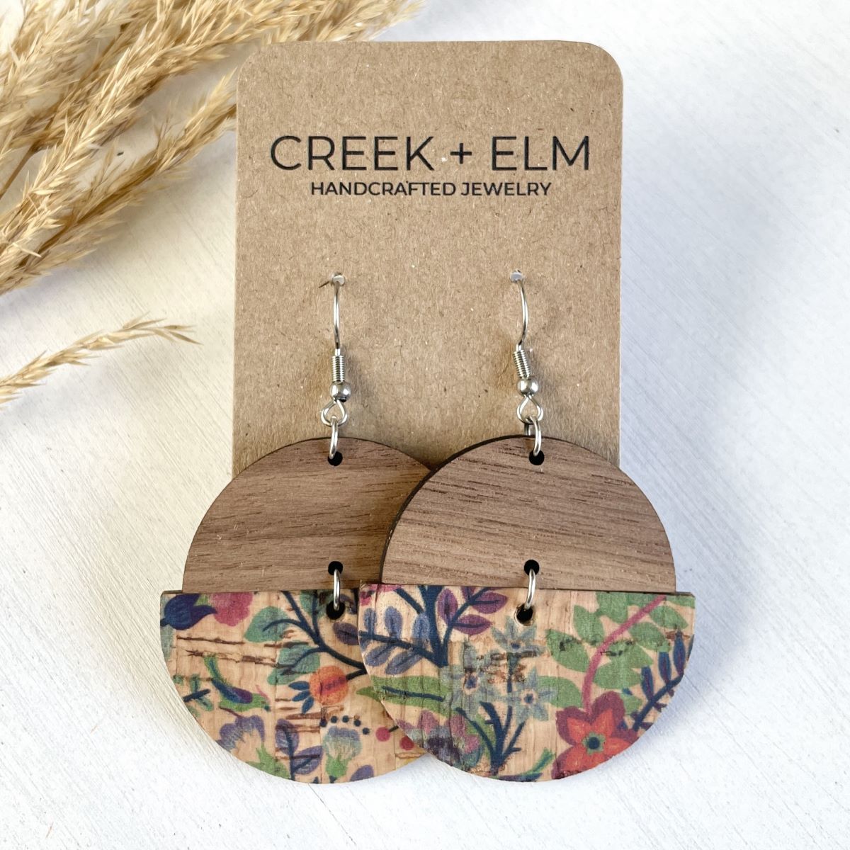 Everly Cork+ Wood Earrings- Tropical Floral