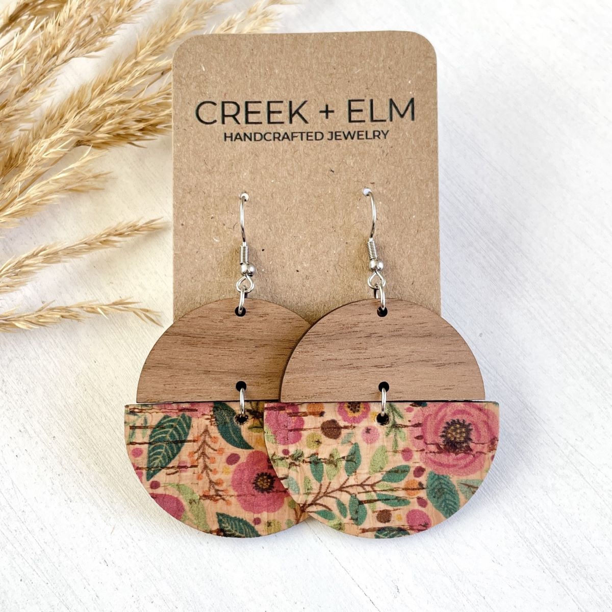 Everly Cork + Wood Earrings- Pastel Floral