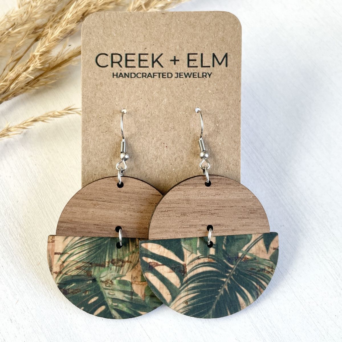 Everly Cork + Wood Earrings- Monstera Leaves