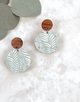 Liyra Cork and Walnut Wood Circle Earrings-Teal Leaves