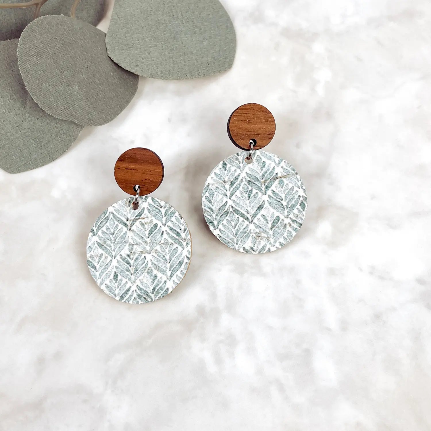 Liyra Cork and Walnut Wood Circle Earrings-Teal Modern Creek + Elm