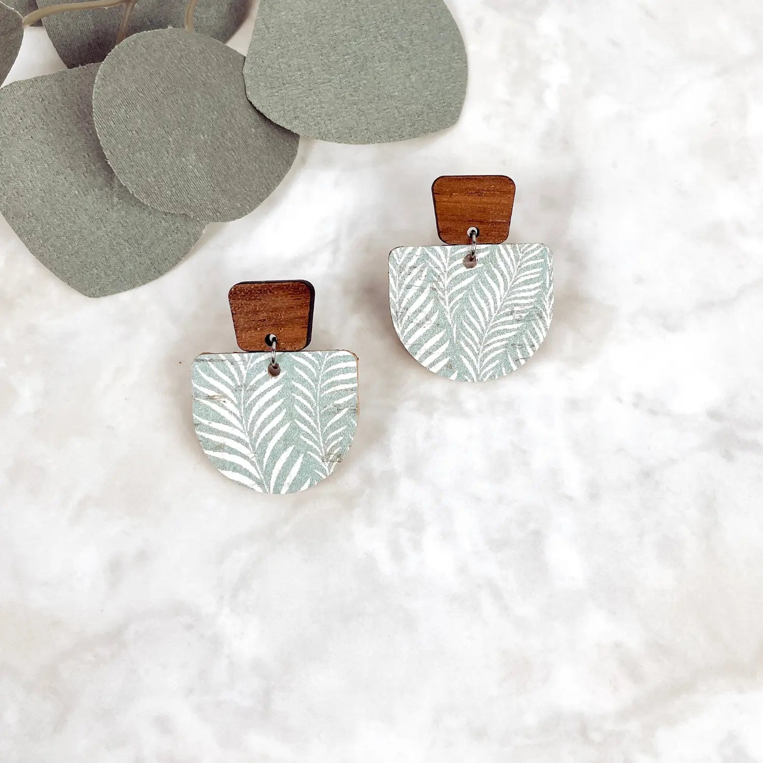 Charlie Walnut Wood and Cork Earrings-Teal Leaves Creek + Elm