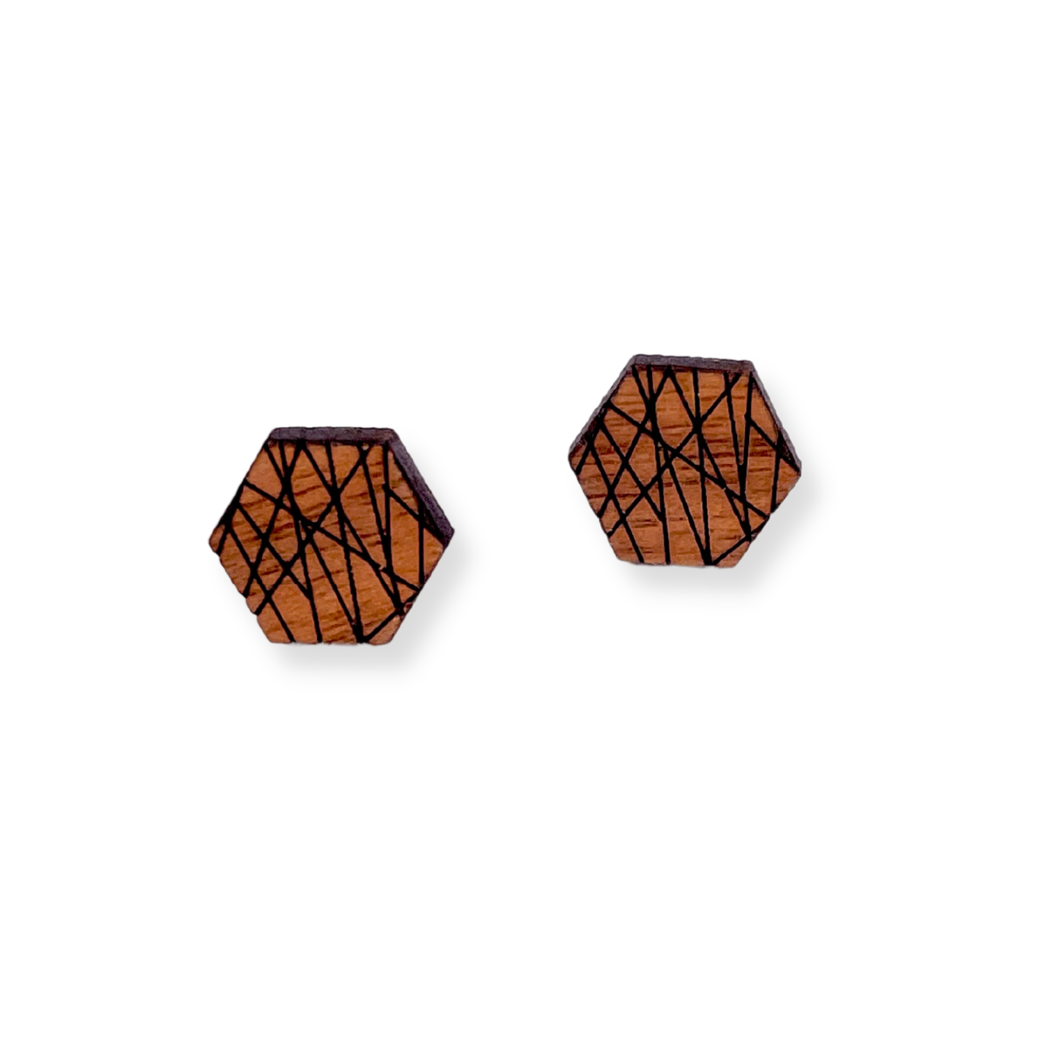 Walnut Wood Hexagon Stud Earrings