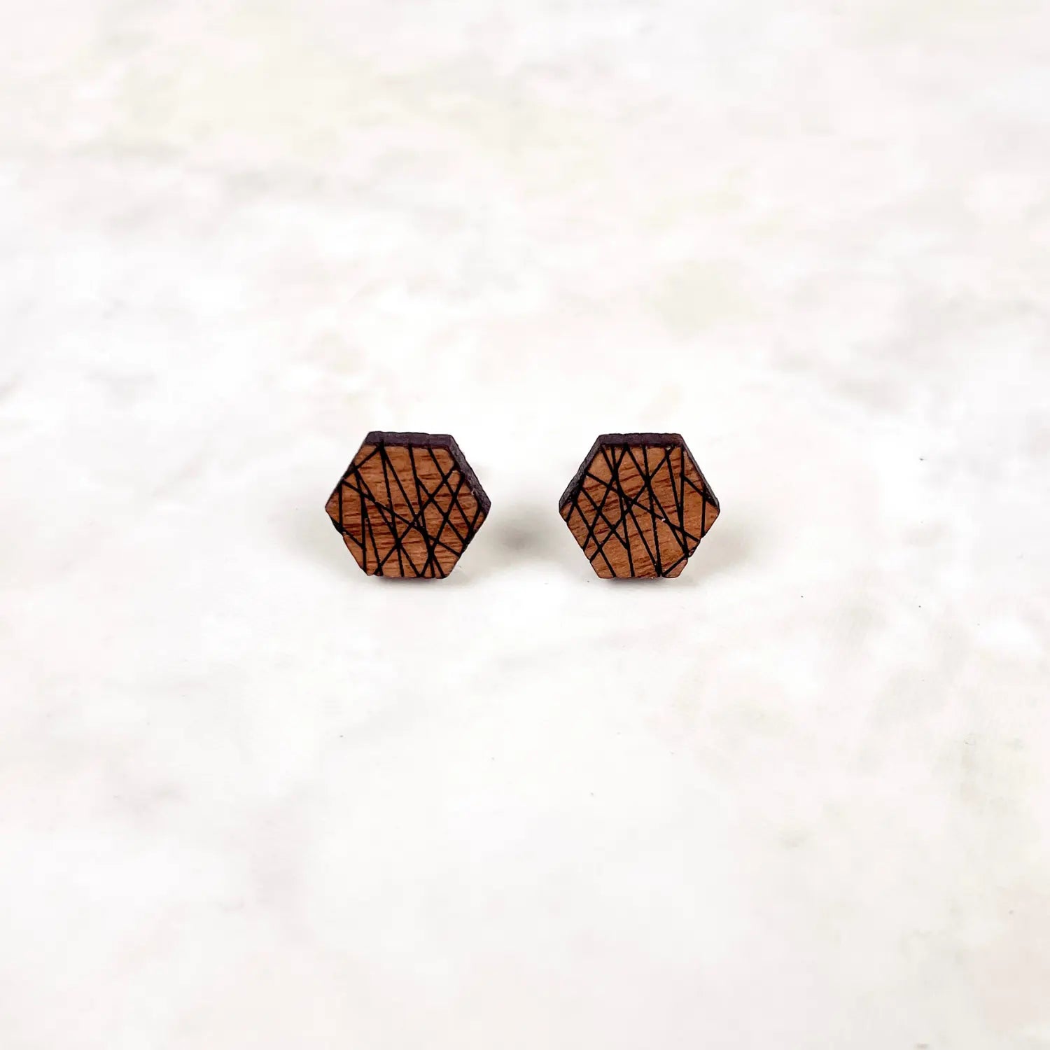 Walnut Wood Hexagon Stud Earrings Creek + Elm