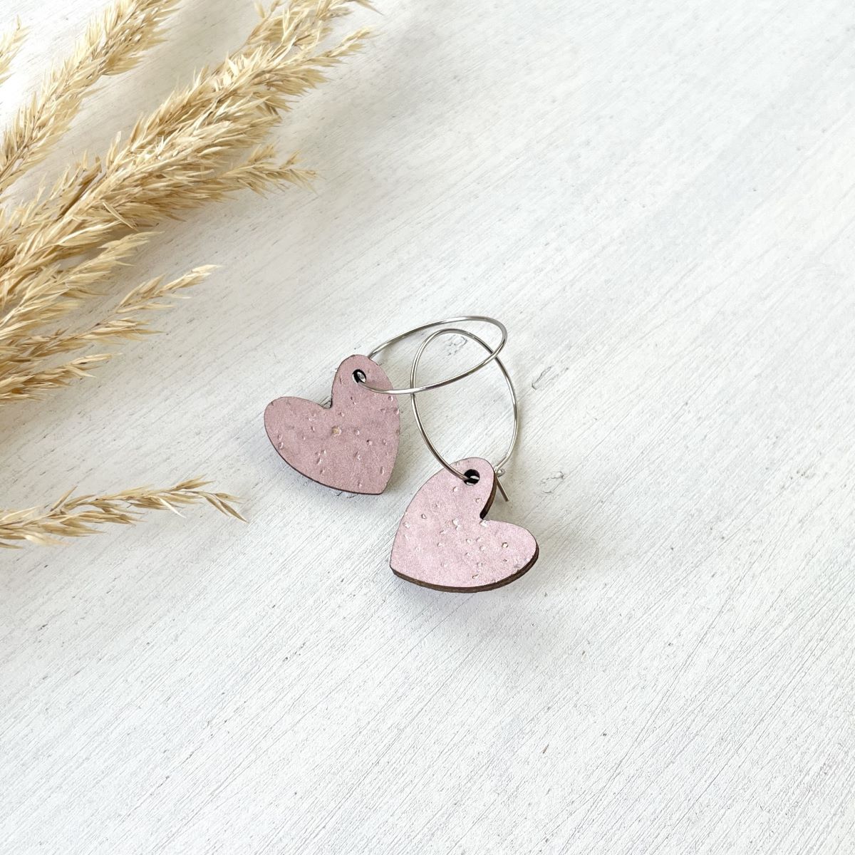 Juliet Heart Hoop Cork Earrings-Blush Pink