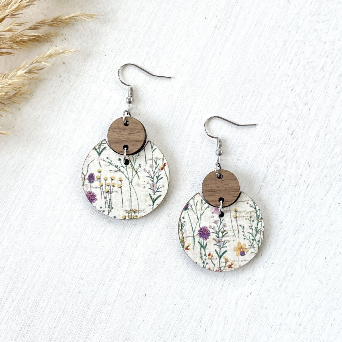 Cora Walnut Wood + Cork Earrings- Wildflower