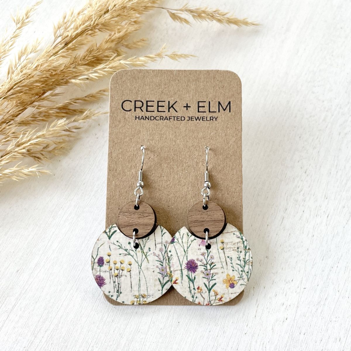 Cora Walnut Wood + Cork Earrings- Wildflower