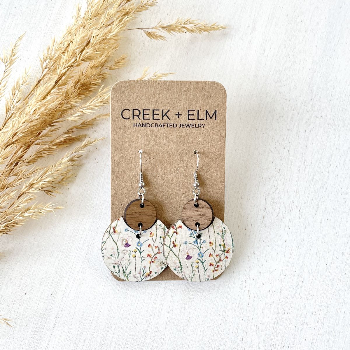 Cora Walnut Wood + Cork Earrings- Wildflower
